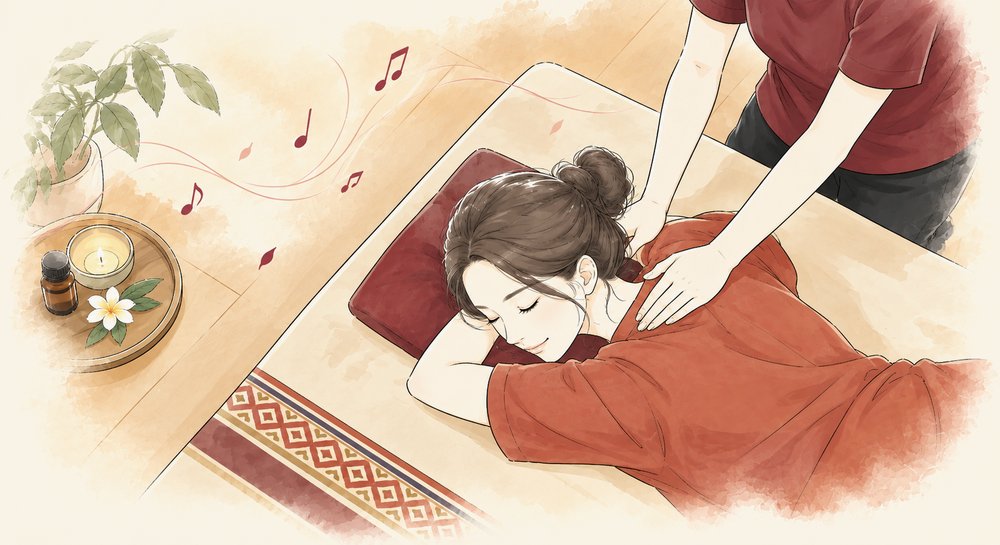 静かな音楽の中でうとうとする女性