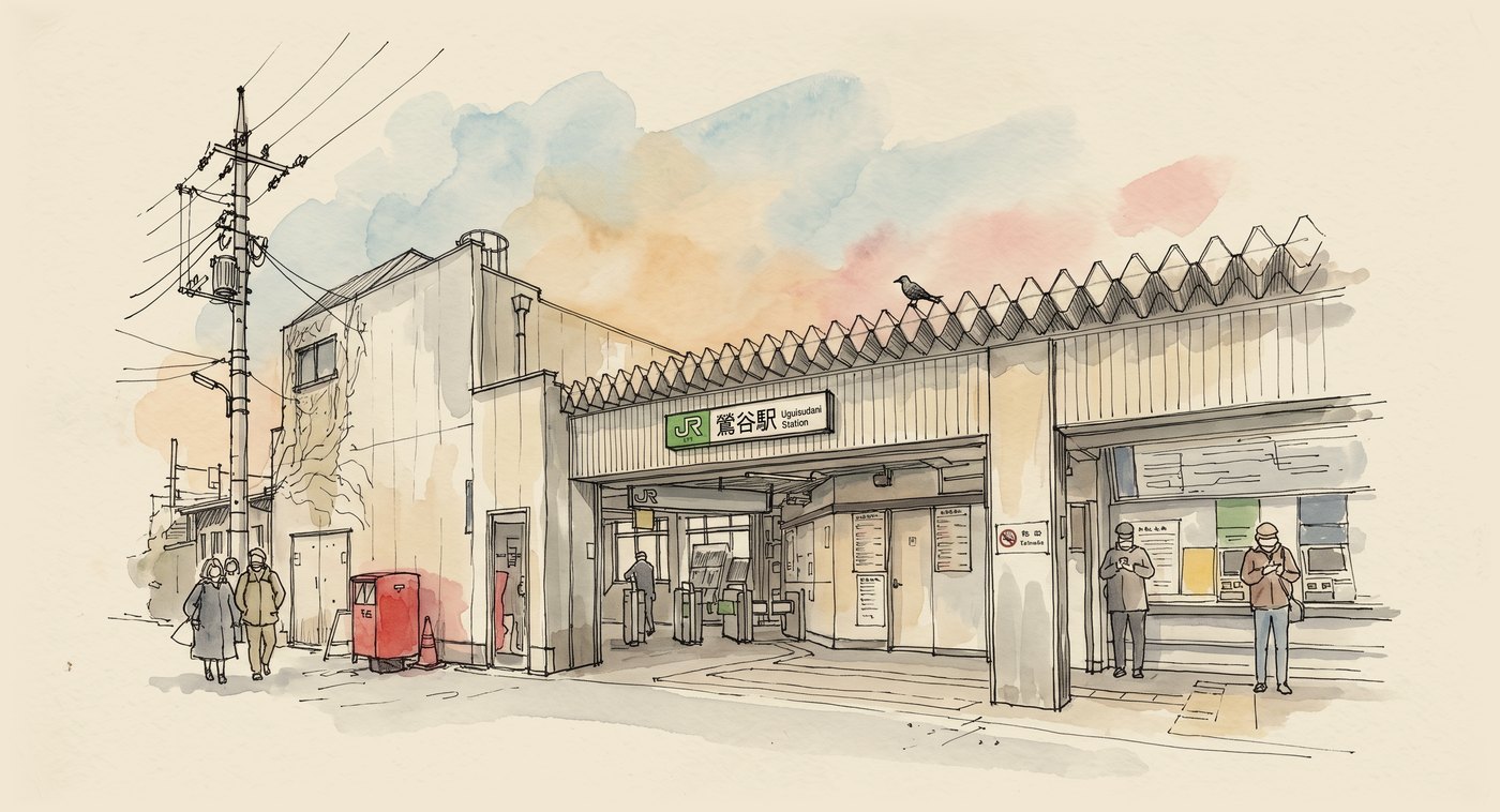 JR Uguisudani Station, North Exit (watercolor)