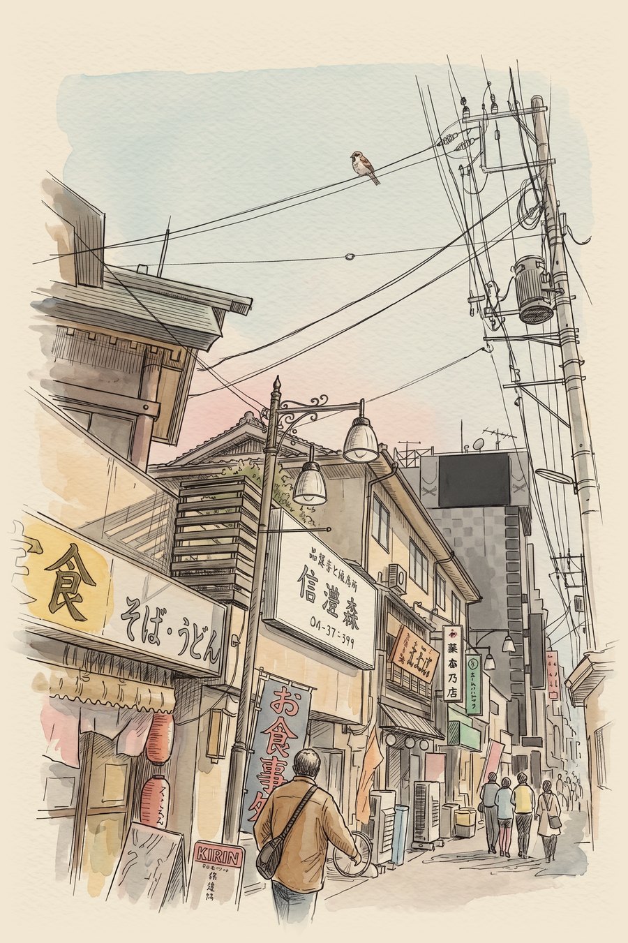 A side street near Uguisudani Station (watercolor)
